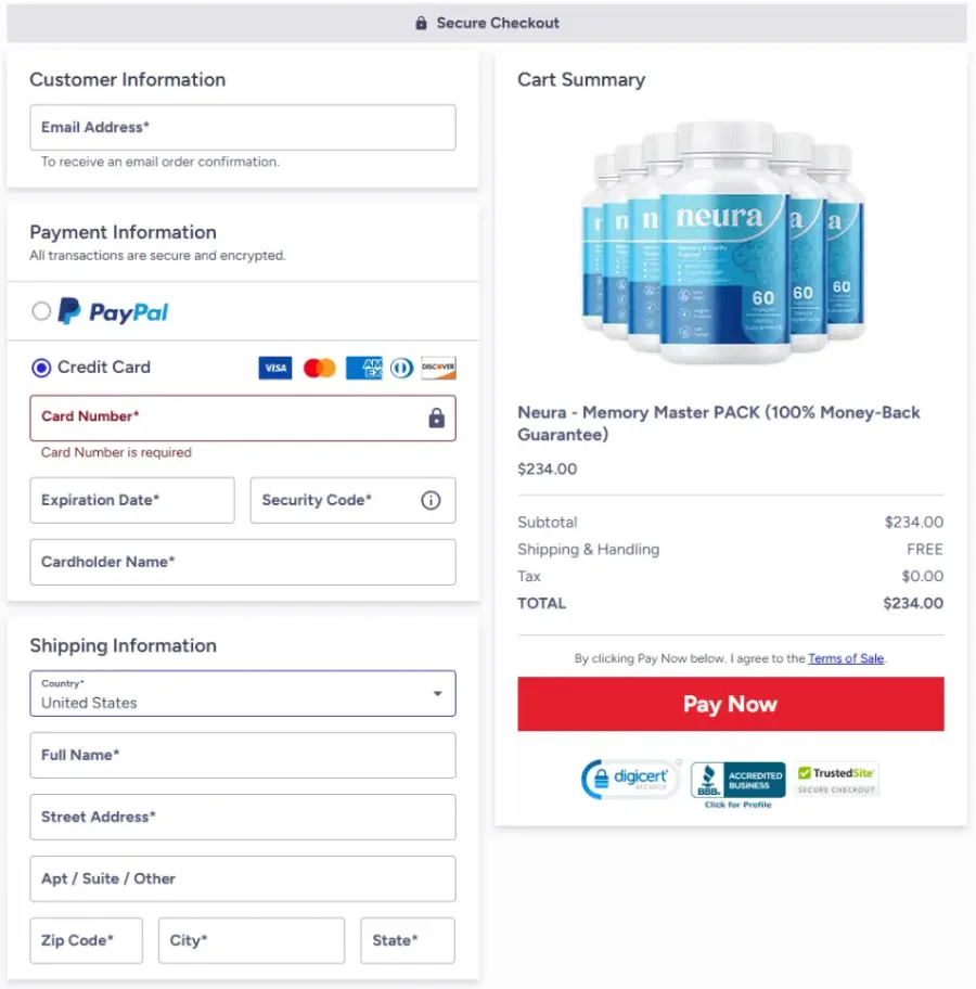 Secure checkout page with encrypted payment processing and protected online transaction system